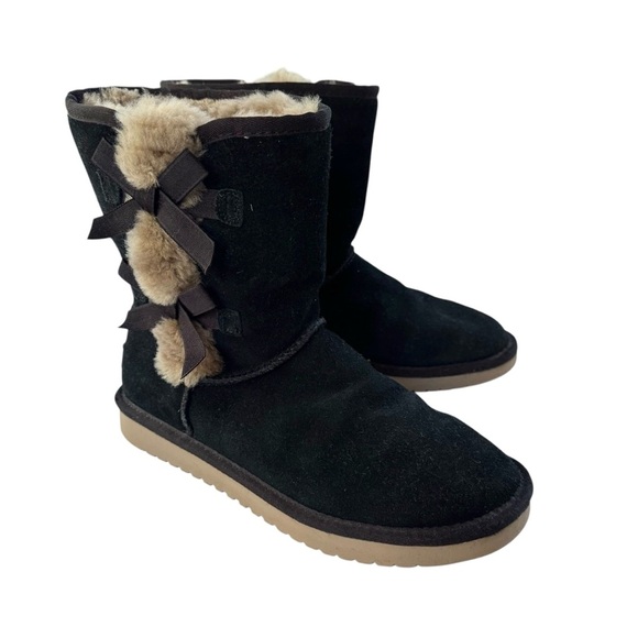 Koolaburra By UGG Victoria Short Suede Bootie Black Size 9 - Picture 2 of 11
